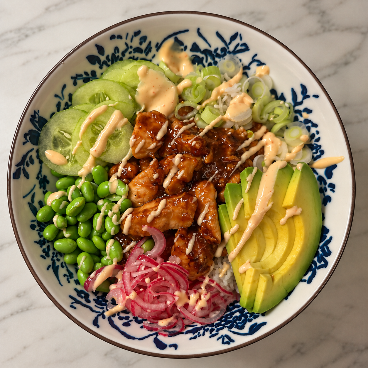 Sticky Teriyaki Chicken Bowl mit Sriracha-Mayo